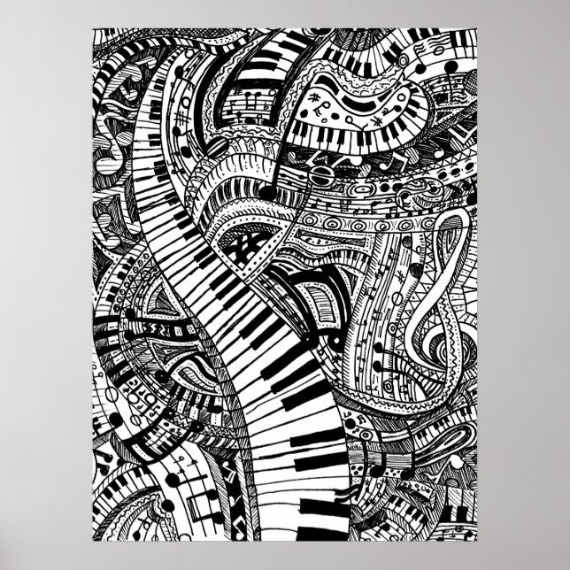 Pôster Dodle musical clássico com teclado de piano (Frente)