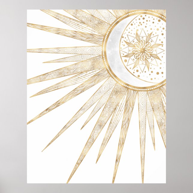 Poster Dodles Dourados Elegantes Sun Moon Mandala Design (Frente)