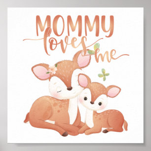 Poster Doe Deer and Fawn Mamãe me ama