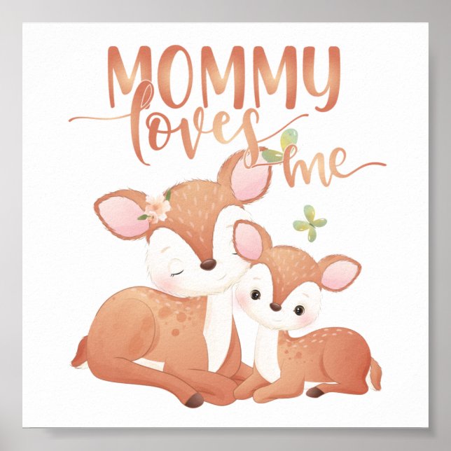 Poster Doe Deer and Fawn Mamãe me ama (Frente)