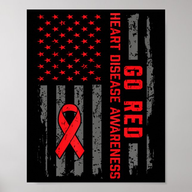 Poster Doença cardíaca Bandeira Americana É Doença do Cor (Frente)