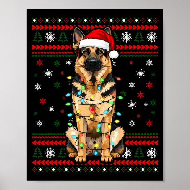 Poster Dog Christmas, German Shepherd Christmas Lights Ug (Frente)
