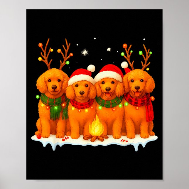 Poster Dog Christmas Light Reindeer Santa Christmas Odle  (Frente)