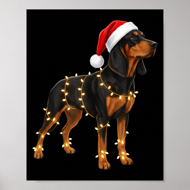 Poster Dog Dachshund Wrapped In Christmas Lights - Holida (Frente)