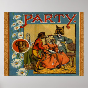 Pôster Dog Dinner Party Vintage dog illustration