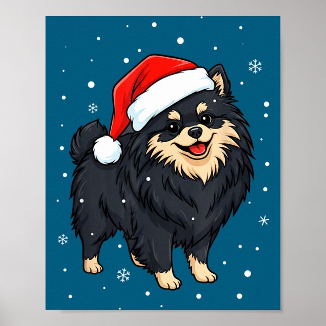 Poster Dog Holiday Meranian Dog Santa Illustration - Fluf (Frente)