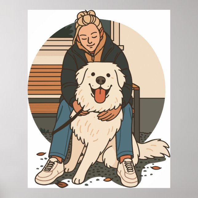 Poster Dog Mom Hugging Fluffy Puppy Cute Pet Moment (Frente)