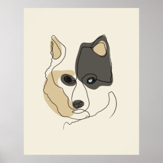 Poster Dog One Line Drawing with Color