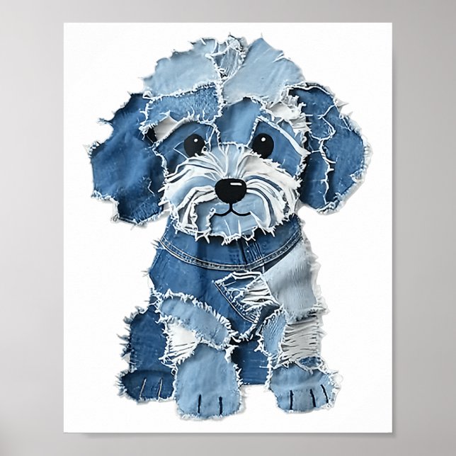 Poster Dog Pattern Denim Patchwork Art (Frente)