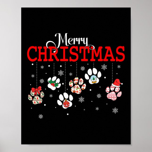 Poster Dog Paw Merry Christmas Pajamas Puppy Dog Lover Ch (Frente)