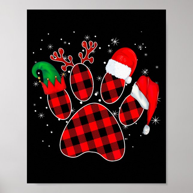 Poster Dog Paws Christmas Buffalo Plaid Paw Santa Elf Rei (Frente)