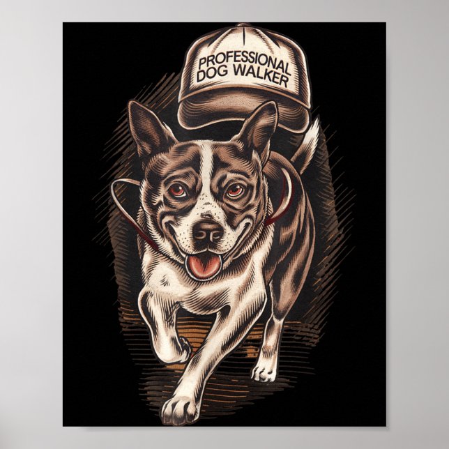Poster Dog Waking Professional Dog Walker Hat Graphic  (Frente)