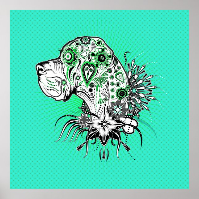 Poster Doggen Portrait Grün (Frente)