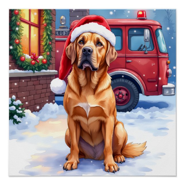 Pôster Dogue de Bordeaux Firefighter Station Santa Hat (Frente)