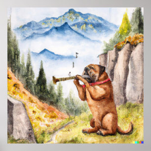 Poster Dogue de Bordeaux Playing Flute nos Alpes suíços
