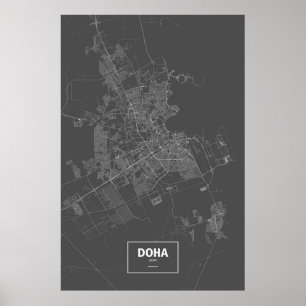 Pôster Doha, Qatar (branco no preto)