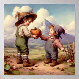 Poster Dois Adoráveis Munchkins Antigos em um Campo de Ab