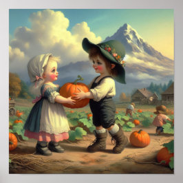 Poster Dois Adoráveis Vintage Munchkins num Pumpkin Patch
