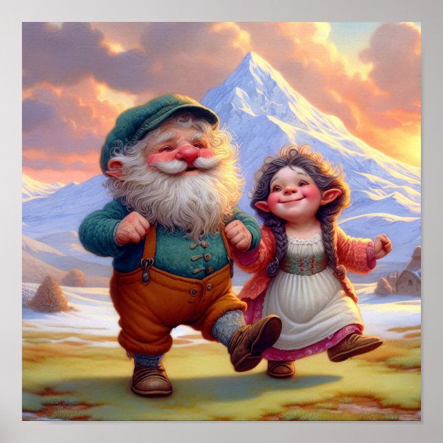 Poster Dois Adultos Munchkins Dançando ao Sol (Frente)