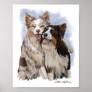 Poster Dois amigos Border Collie desenho animado