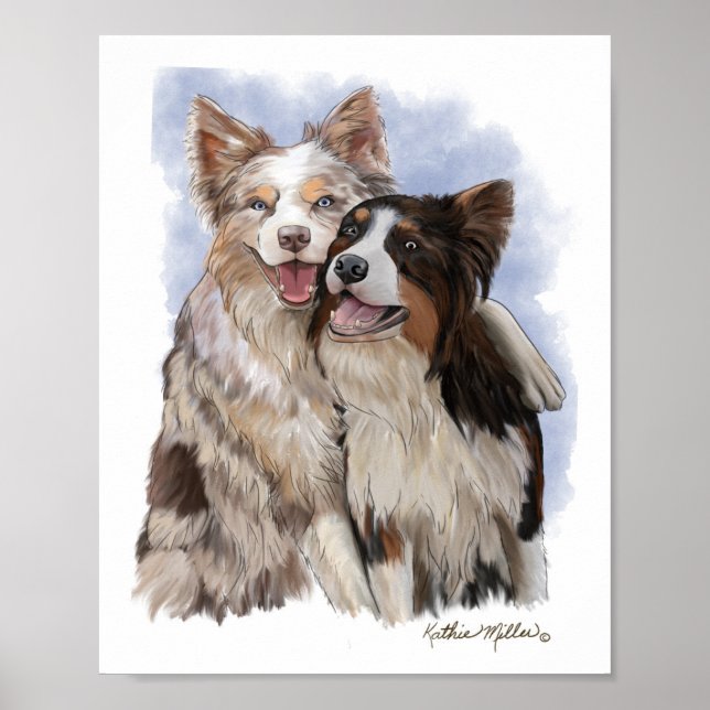 Poster Dois amigos Border Collie desenho animado (Frente)