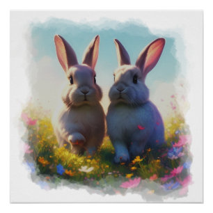 Pôster Dois Amigos Coelhinhos Gentis