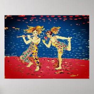 Poster Dois amigos com traje de arlequim colorido