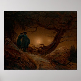 Poster Dois Amigos Masculinos Contemplando a Lua à Noite