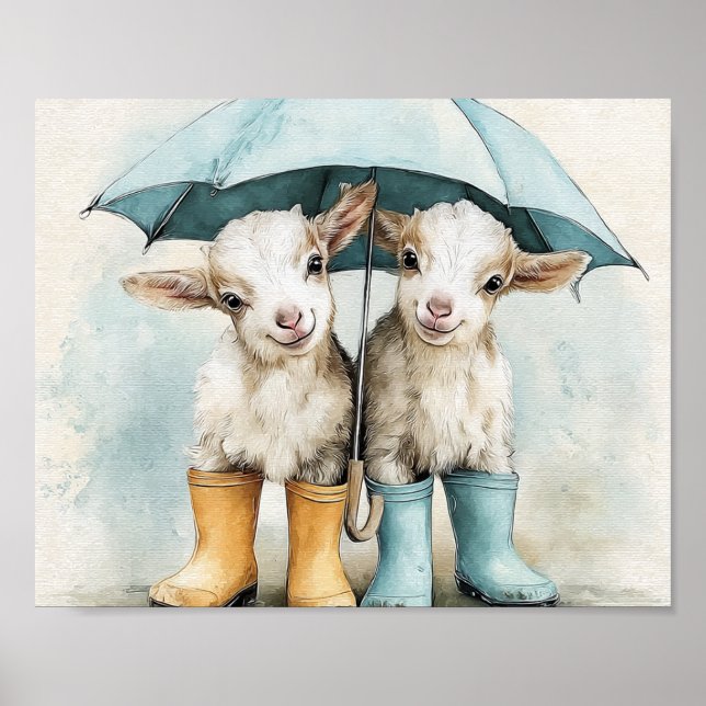 Poster Dois Bebês Adoráveis Caem num Dia de Chuva (Frente)