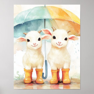 Poster Dois Bebês Cabra num Dia de Chuva