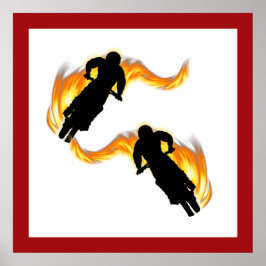 Pôster Dois Bikes de Camada Exterior com Chamas