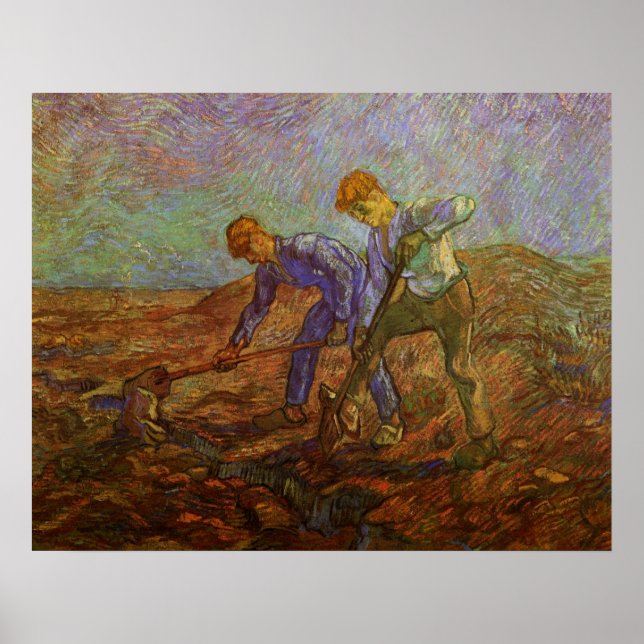 Pôster Dois Camponeses Cavando por Vincent van Gogh (Frente)