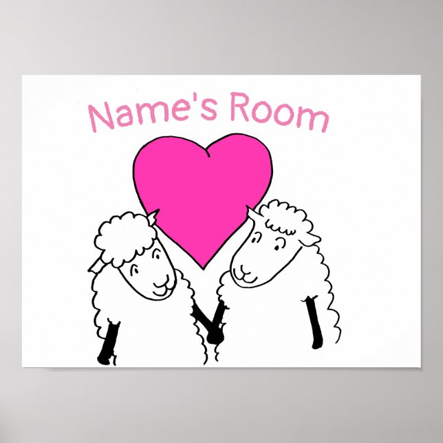 Poster Dois Carneirinhos Fofos com Coração Rosa (Frente)