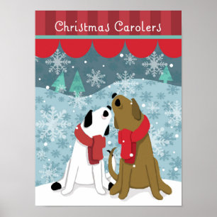 Pôster Dois Carolers do Natal do cão cantam na neve