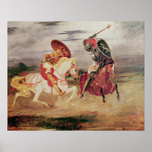 Pôster Dois cavaleiros que lutam em uma paisagem, c.1824