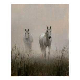Pôster Dois Cavalos Brancos em uma Pintura de Prado Nebul