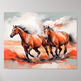 Poster Dois Cavalos De Castanheiro Correndo Pela Areia Ve
