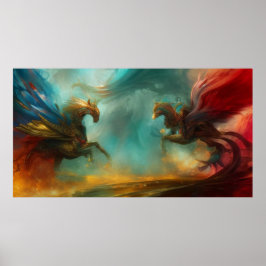 Poster Dois cavalos galopando abstrato moderno, art 2 pos