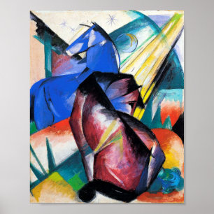 Poster Dois cavalos vermelhos e azuis de Franz Marc