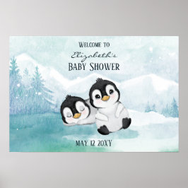 Poster Dois Chá de fraldas de Ilustração de Pinguins Ador