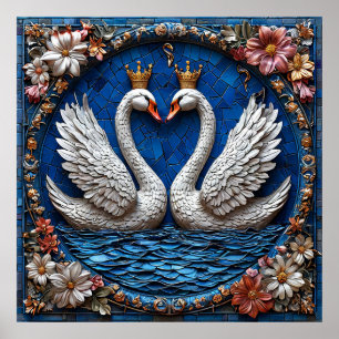 Poster Dois Cisnes Elegantes Com Coroas