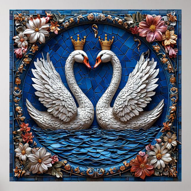 Poster Dois Cisnes Elegantes Com Coroas (Frente)