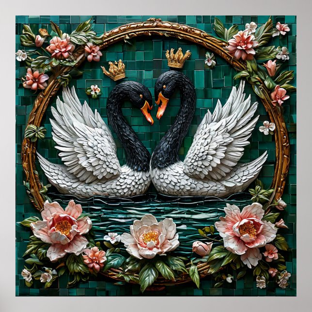 Poster Dois Cisnes Elegantes Com Corvos (Frente)