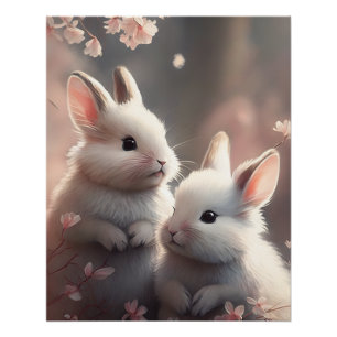 Pôster Dois coelhos bonitos com Poster de sakura brilhant