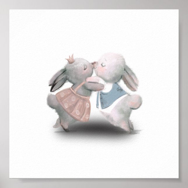 Poster Dois Coelhos Vermelhos, Cor-De-Rosa E Azuis, Poste (Frente)