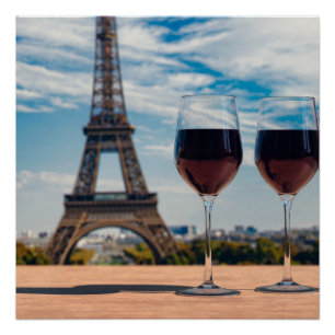 Pôster Dois copos de vinho com torre Eiffel