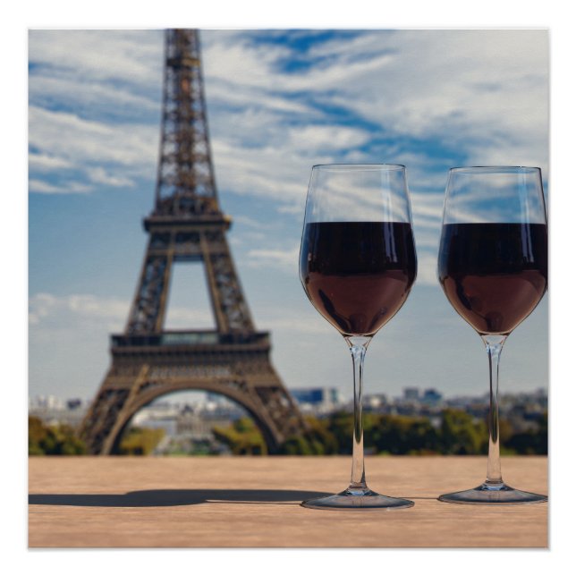 Pôster Dois copos de vinho com torre Eiffel (Frente)