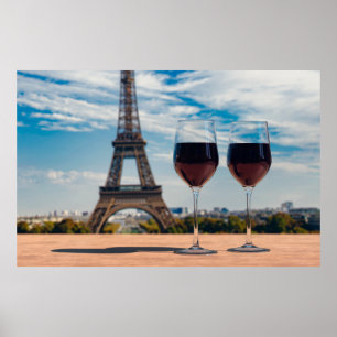 Poster Dois copos de vinho com torre Eiffel