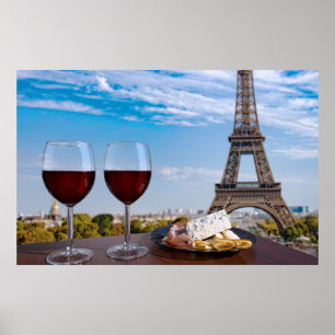 Poster Dois copos de vinho no café em Paris