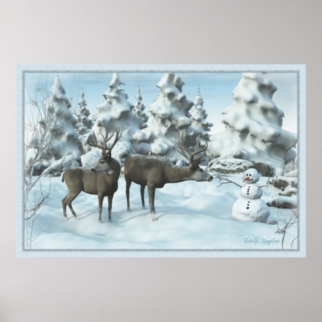 Poster Dois Deers e um Homem de Neve (Frente)
